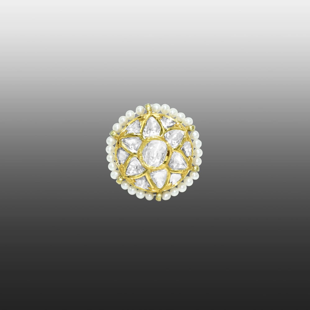 Gold Star Borla with Polki Floral Design and Pearl Halo